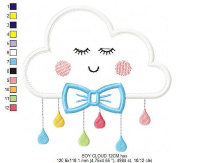 Baby Cloud embroidery design - Baby Boy with bow tie machine embroidery pattern - Cloud applique design - Instant digital download pes jef