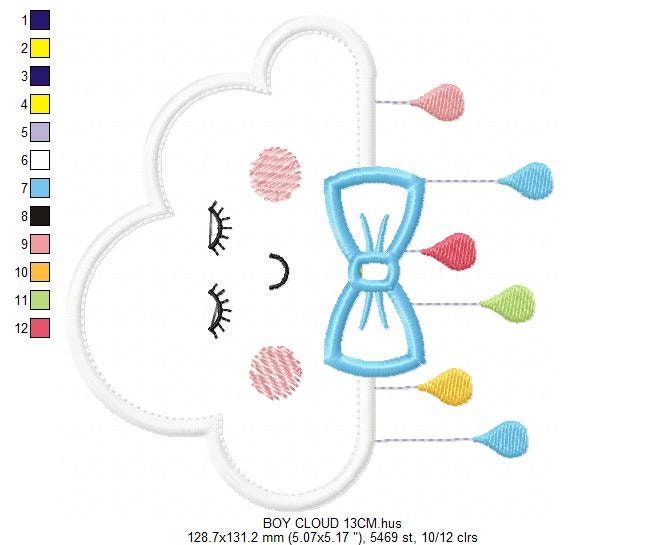 Baby Cloud embroidery design - Baby Boy with bow tie machine embroidery pattern - Cloud applique design - Instant digital download pes jef