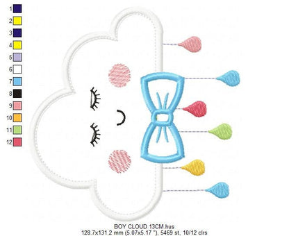 Baby Cloud embroidery design - Baby Boy with bow tie machine embroidery pattern - Cloud applique design - Instant digital download pes jef