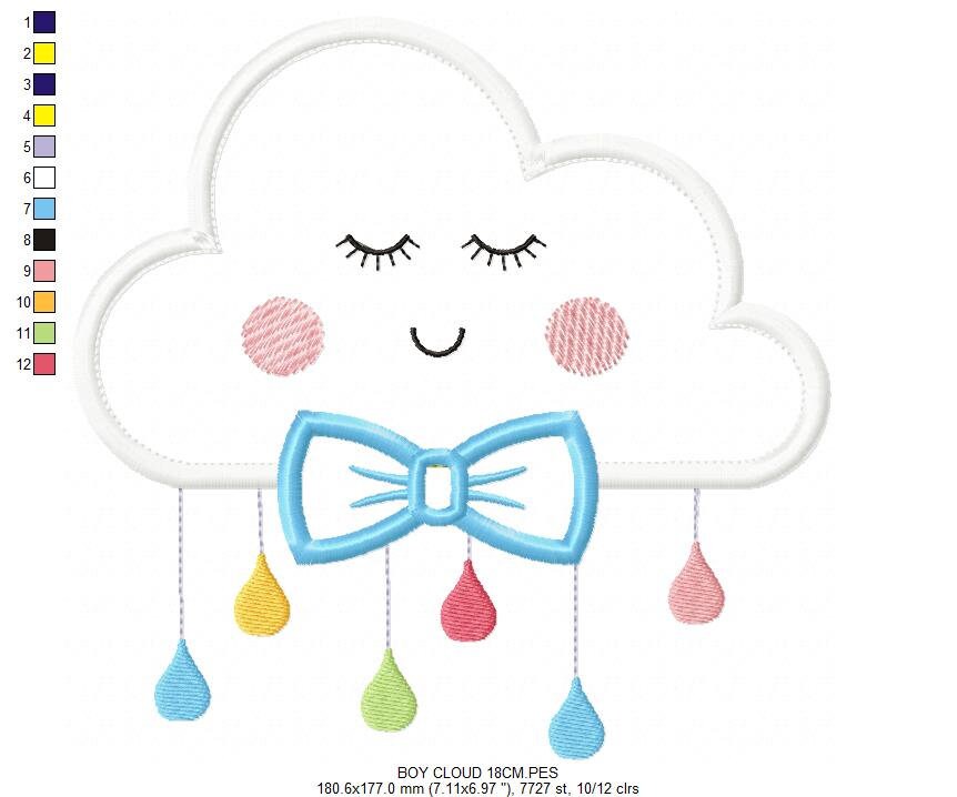 Baby Cloud embroidery design - Baby Boy with bow tie machine embroidery pattern - Cloud applique design - Instant digital download pes jef