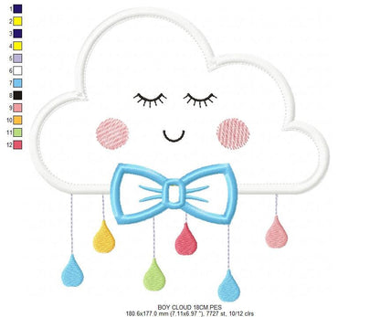 Baby Cloud embroidery design - Baby Boy with bow tie machine embroidery pattern - Cloud applique design - Instant digital download pes jef