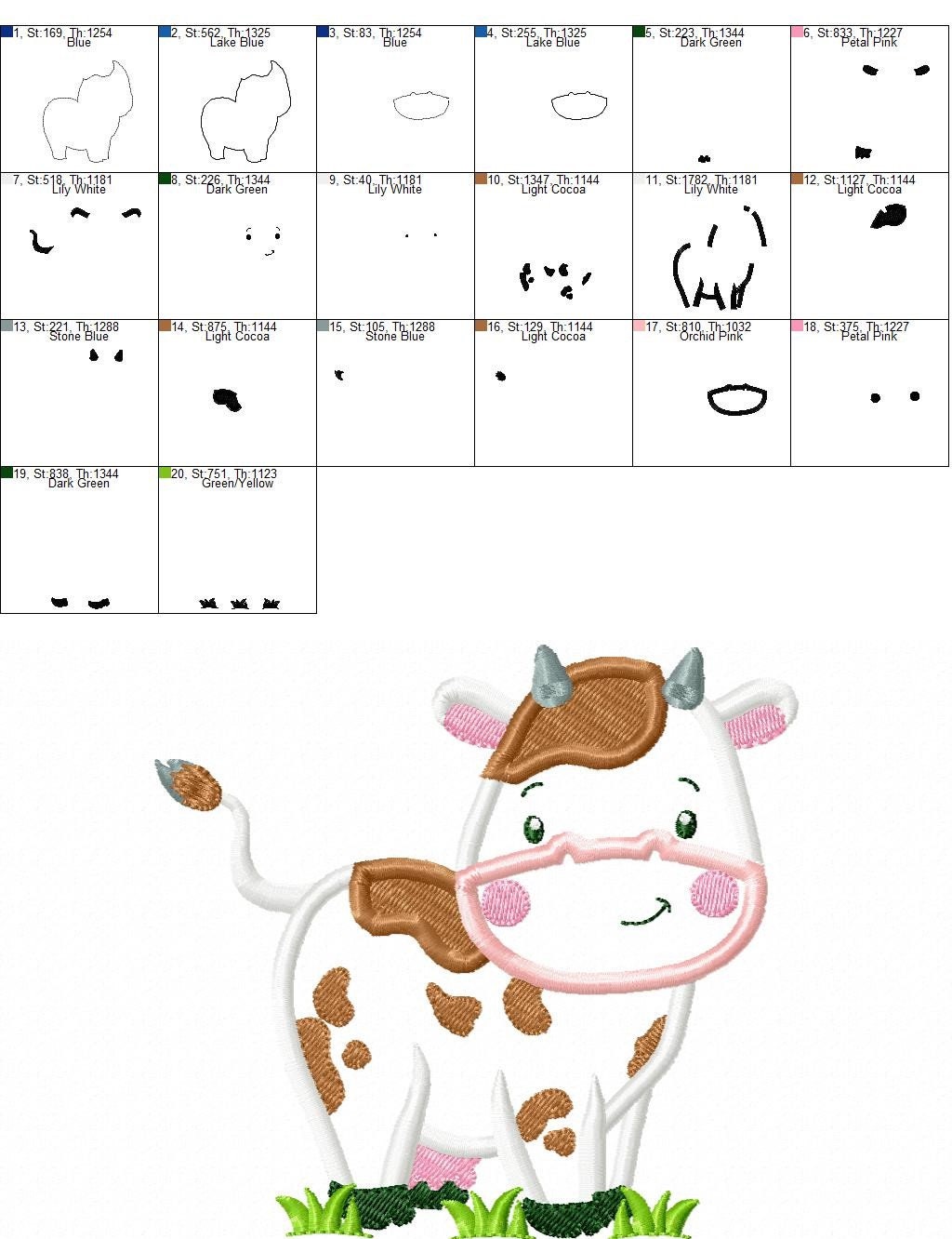 Cow embroidery design - Farm Animal ranch machine embroidery pattern - Cow applique design - Instant digital download pes jef dst hus vp3