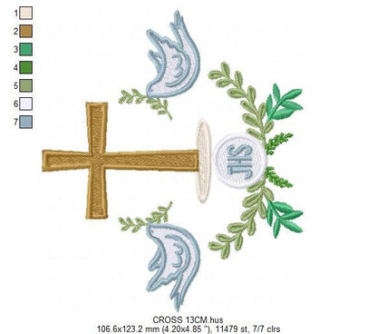 Cross embroidery designs - Dove embroidery design machine embroidery pattern - Catholic embroidery file - Grape Bread Wheat Eucharist church