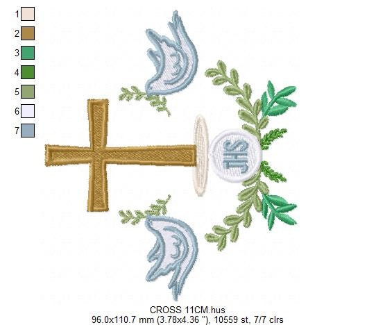Cross embroidery designs - Dove embroidery design machine embroidery pattern - Catholic embroidery file - Grape Bread Wheat Eucharist church