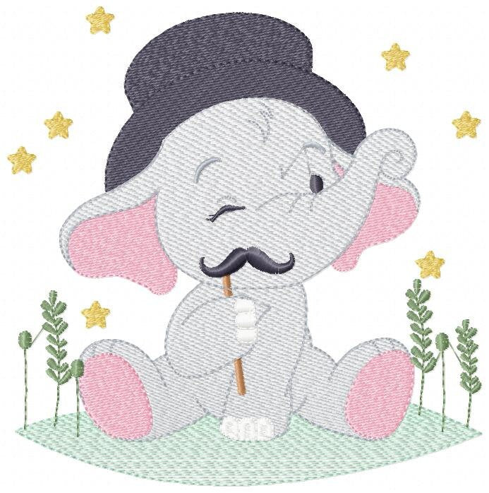 Elephant embroidery designs - Animal embroidery design machine embroidery pattern - Baby Boy embroidery file - Elephant top hat mustache