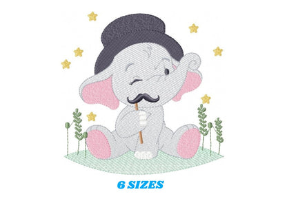 Elephant embroidery designs - Animal embroidery design machine embroidery pattern - Baby Boy embroidery file - Elephant top hat mustache