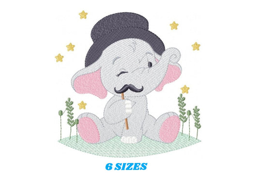 Elephant embroidery designs - Animal embroidery design machine embroidery pattern - Baby Boy embroidery file - Elephant top hat mustache