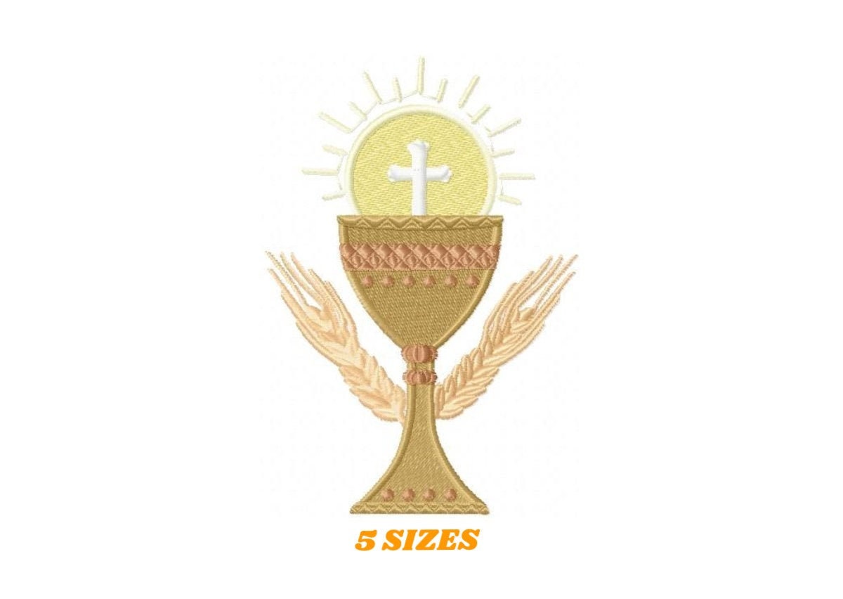 Chalice embroidery designs - Church Communion machine embroidery pattern - Catholic file - Grape Bread Wheat - Instant digital download pes