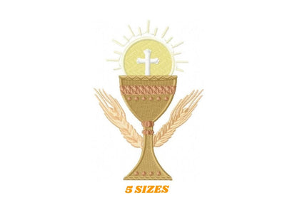 Chalice embroidery designs - Church Communion machine embroidery pattern - Catholic file - Grape Bread Wheat - Instant digital download pes
