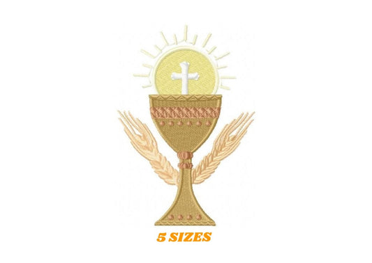 Chalice embroidery designs - Church Communion machine embroidery pattern - Catholic file - Grape Bread Wheat - Instant digital download pes