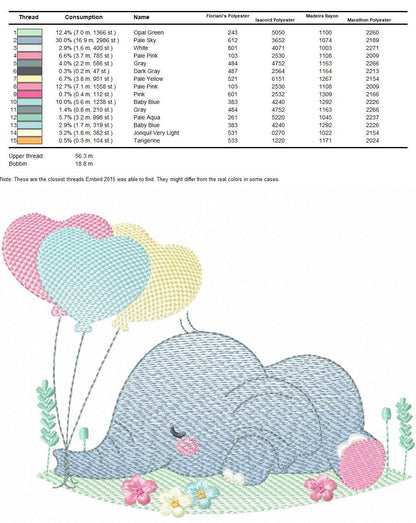 Elephant with balloons embroidery designs - Birthday Party Safari Wild Animal machine pattern - Baby boy and girl file - Instant download