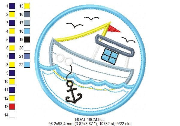 Boat embroidery designs - Sailboat applique machine embroidery pattern - Baby boy Nautical file - Boat applique design - Instant download