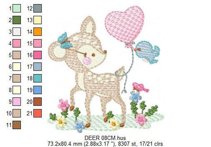 Deer embroidery design - Animal embroidery designs machine embroidery pattern - Newborn embroidery file - baby girl embroidery Woodland