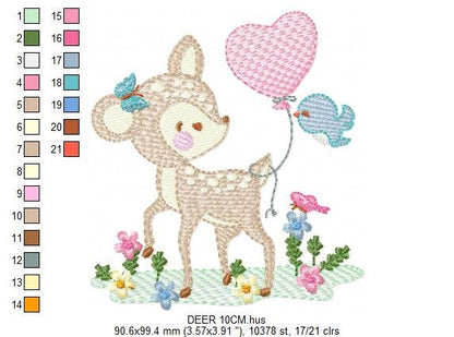 Deer embroidery design - Animal embroidery designs machine embroidery pattern - Newborn embroidery file - baby girl embroidery Woodland