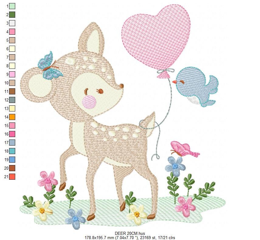 Deer embroidery design - Animal embroidery designs machine embroidery pattern - Newborn embroidery file - baby girl embroidery Woodland