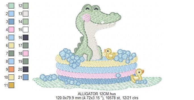 Crocodile embroidery design - Swimming Alligator machine embroidery pattern - Baby Boy Bathing Animal file - Instant digital download pes