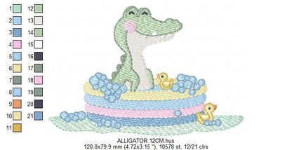 Crocodile embroidery design - Swimming Alligator machine embroidery pattern - Baby Boy Bathing Animal file - Instant digital download pes