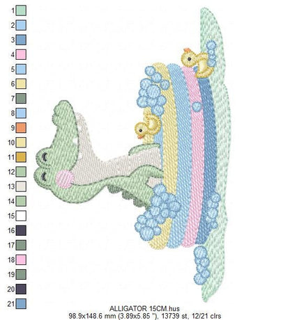 Crocodile embroidery design - Swimming Alligator machine embroidery pattern - Baby Boy Bathing Animal file - Instant digital download pes