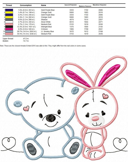 Animals embroidery designs - Bear embroidery design machine embroidery pattern - rabbit embroidery file - Bunny embroidery applique design