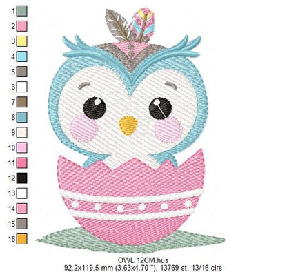 Baby Bird embroidery design - Owl with egg machine embroidery pattern - Baby girl and boy embroidery file - Instant download pes jef dst hus