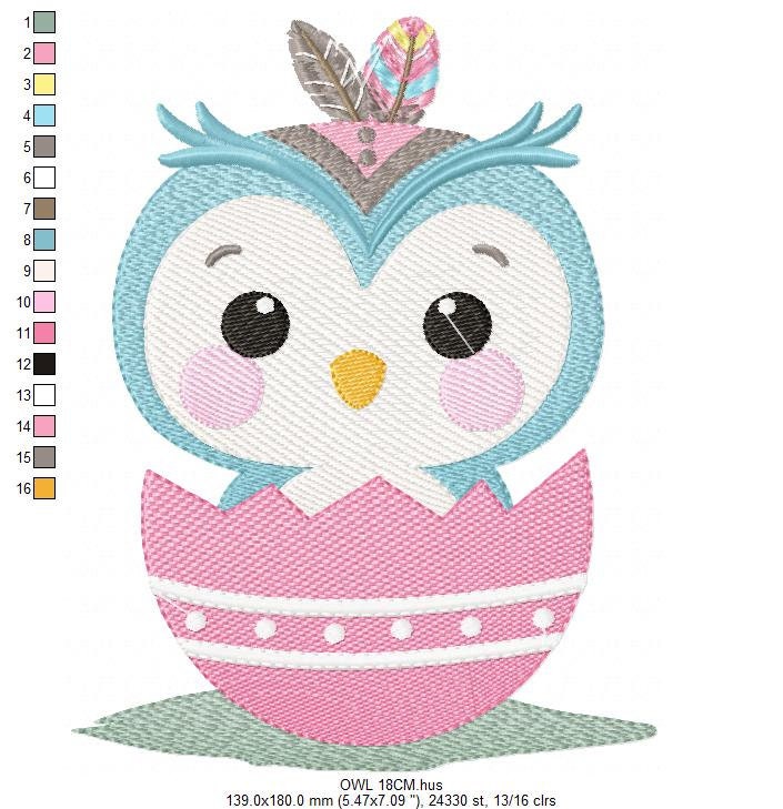 Baby Bird embroidery design - Owl with egg machine embroidery pattern - Baby girl and boy embroidery file - Instant download pes jef dst hus