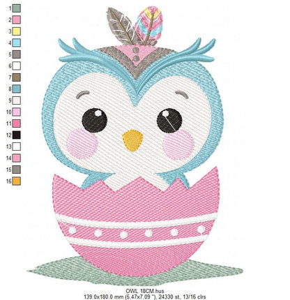 Baby Bird embroidery design - Owl with egg machine embroidery pattern - Baby girl and boy embroidery file - Instant download pes jef dst hus