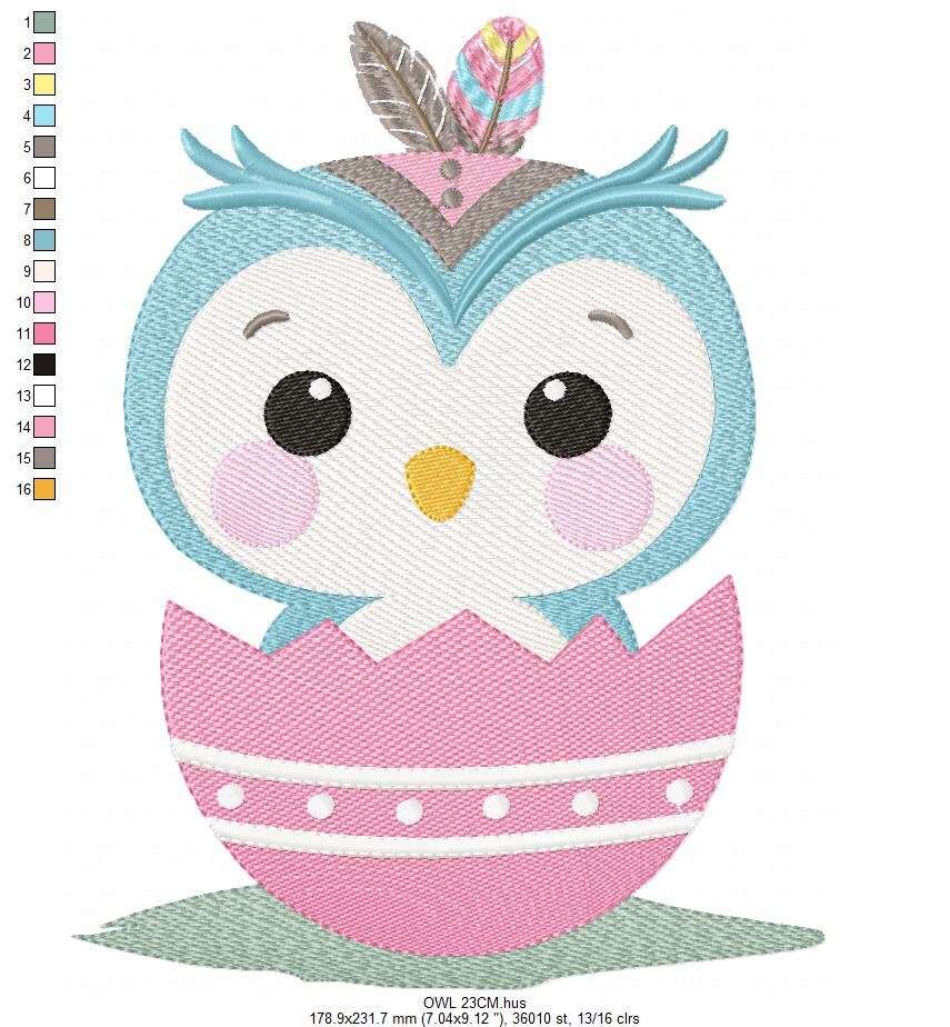 Baby Bird embroidery design - Owl with egg machine embroidery pattern - Baby girl and boy embroidery file - Instant download pes jef dst hus
