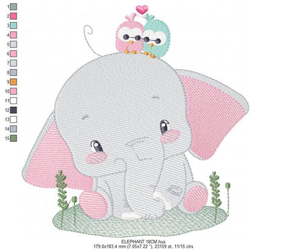 Elephant embroidery designs - Animal embroidery design machine embroidery pattern - Baby girl embroidery file - elephant with bird flowers