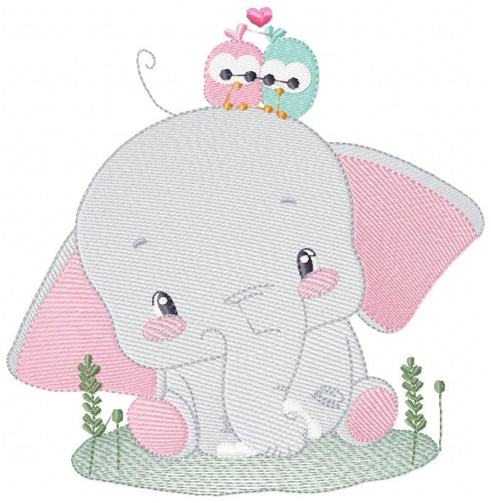 Elephant embroidery designs - Animal embroidery design machine embroidery pattern - Baby girl embroidery file - elephant with bird flowers