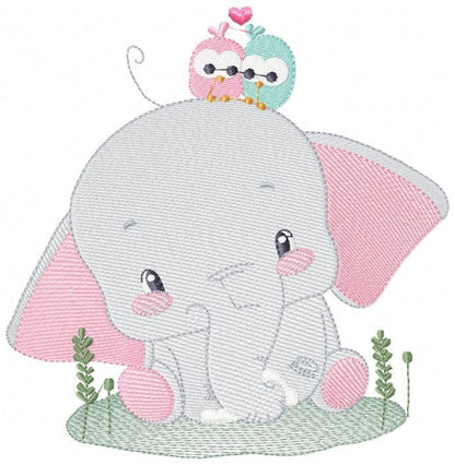 Elephant embroidery designs - Animal embroidery design machine embroidery pattern - Baby girl embroidery file - elephant with bird flowers