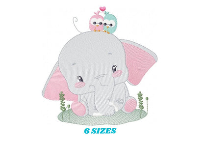 Elephant embroidery designs - Animal embroidery design machine embroidery pattern - Baby girl embroidery file - elephant with bird flowers