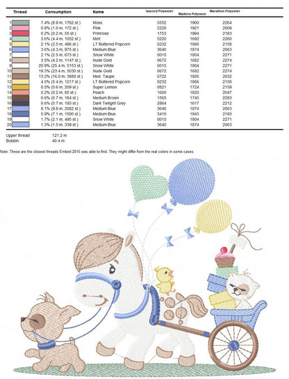 Horse embroidery design - Baby Boy Birthday Party Balloons machine embroidery pattern - Dog and Cat file - instant digital download pes jef