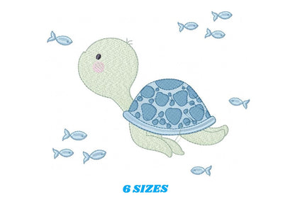 Turtle embroidery design - Ocean animal embroidery designs machine embroidery pattern - Baby boy embroidery - Sea fish embroidery download