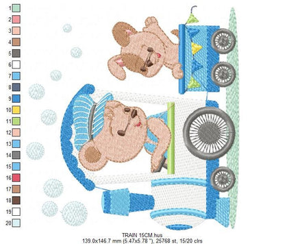 Bear with train embroidery designs - Bear with dog machine embroidery pattern - Baby boy file - Instant digital download pes jef dst hus vp3