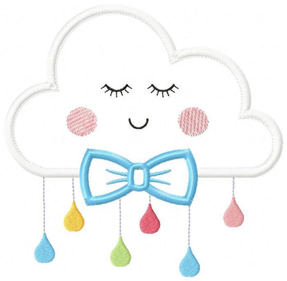 Baby Cloud embroidery design - Baby Boy with bow tie machine embroidery pattern - Cloud applique design - Instant digital download pes jef