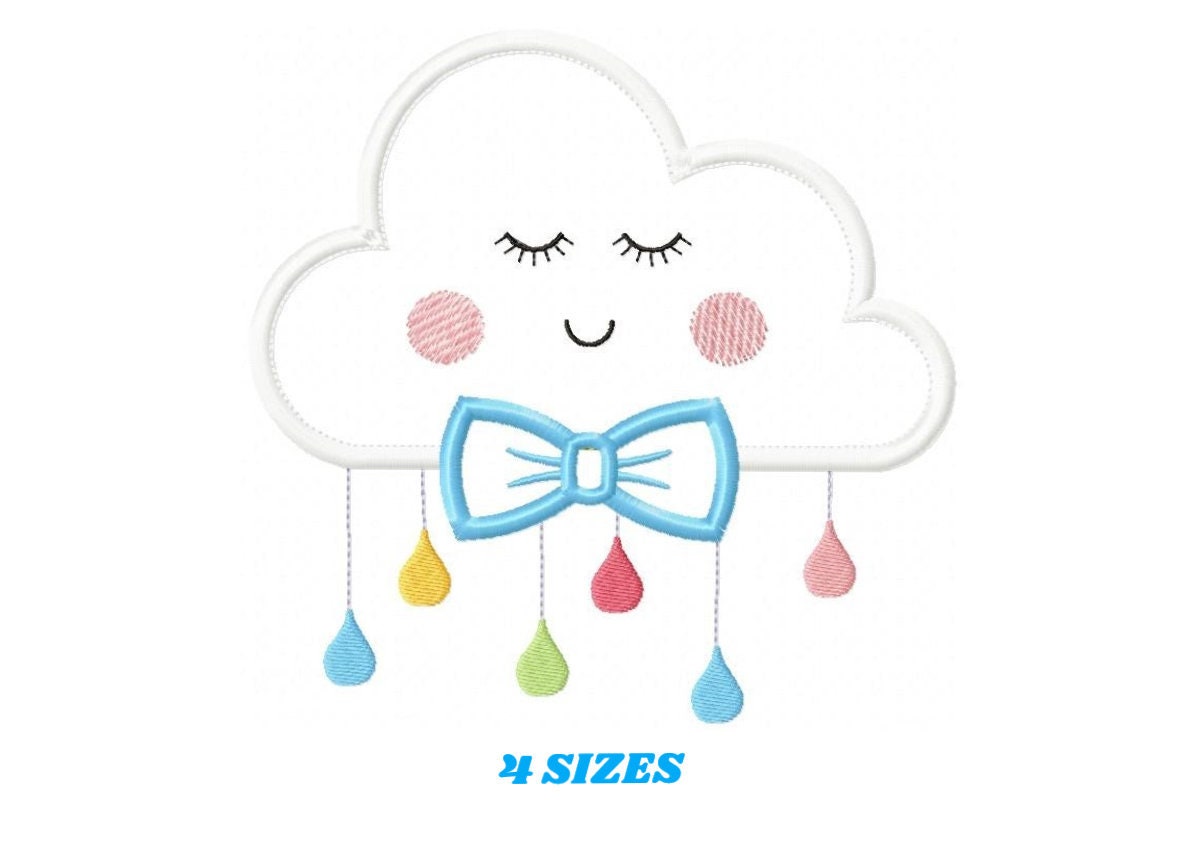 Baby Cloud embroidery design - Baby Boy with bow tie machine embroidery pattern - Cloud applique design - Instant digital download pes jef