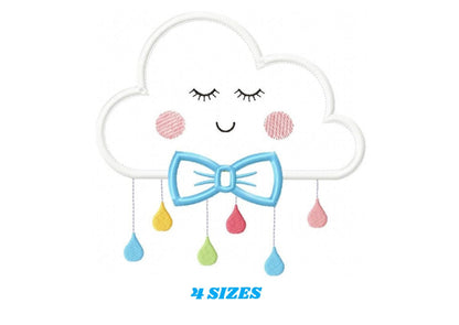 Baby Cloud embroidery design - Baby Boy with bow tie machine embroidery pattern - Cloud applique design - Instant digital download pes jef