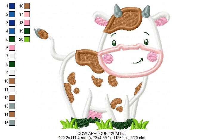 Cow embroidery design - Farm Animal ranch machine embroidery pattern - Cow applique design - Instant digital download pes jef dst hus vp3