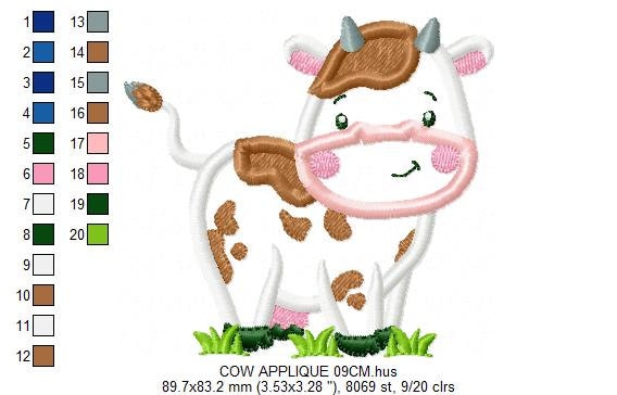 Cow embroidery design - Farm Animal ranch machine embroidery pattern - Cow applique design - Instant digital download pes jef dst hus vp3