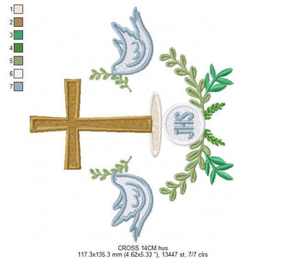 Cross embroidery designs - Dove embroidery design machine embroidery pattern - Catholic embroidery file - Grape Bread Wheat Eucharist church