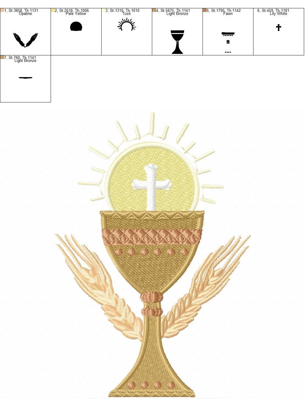 Chalice embroidery designs - Church Communion machine embroidery pattern - Catholic file - Grape Bread Wheat - Instant digital download pes