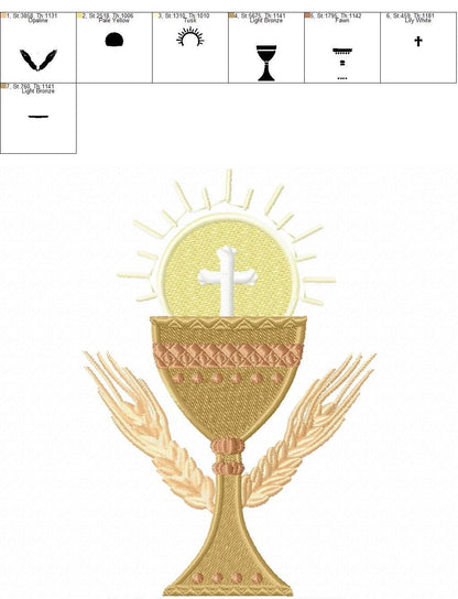 Chalice embroidery designs - Church Communion machine embroidery pattern - Catholic file - Grape Bread Wheat - Instant digital download pes