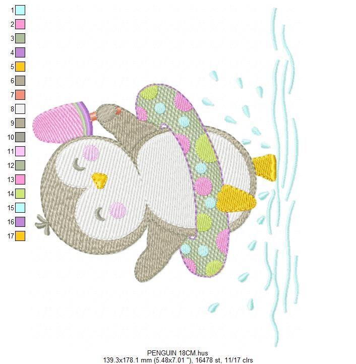 Penguin embroidery design - Animal with floater ring and icecream machine embroidery pattern - Baby boy file - Instant download pes jef dst