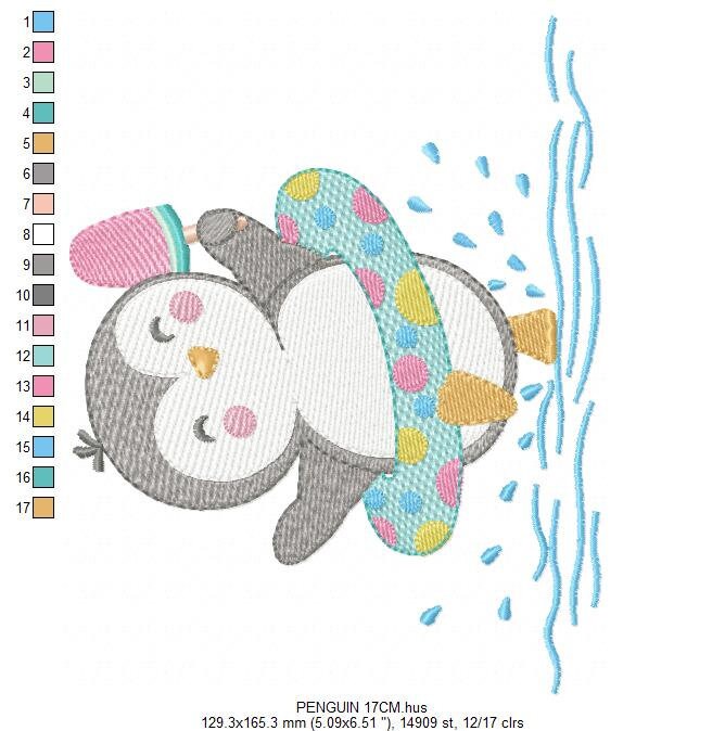 Penguin embroidery design - Animal with floater ring and icecream machine embroidery pattern - Baby boy file - Instant download pes jef dst