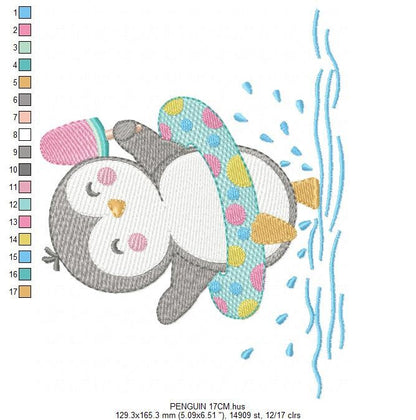 Penguin embroidery design - Animal with floater ring and icecream machine embroidery pattern - Baby boy file - Instant download pes jef dst