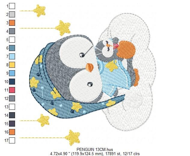 Penguin embroidery design - Animal embroidery designs machine embroidery pattern - Baby boy embroidery file - sleepy penguin night stars