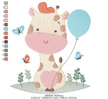 Load image into Gallery viewer, Giraffe with balloon embroidery design - Animal embroidery designs machine embroidery pattern - Baby boy embroidery file - Instant download
