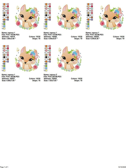 Fox with flowers embroidery designs - Woodland animal machine embroidery pattern - Baby girl embroidery file - Instant download pes jef dst