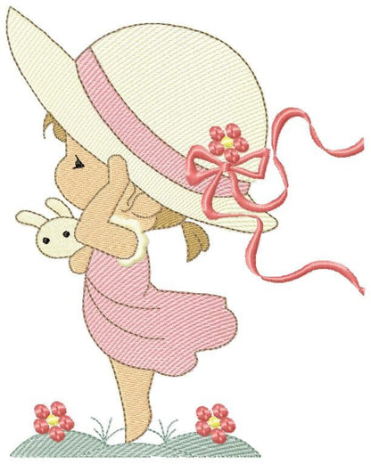 Girl embroidery designs - Woman embroidery design machine embroidery pattern - Girl with hat embroidery file - instant digital download