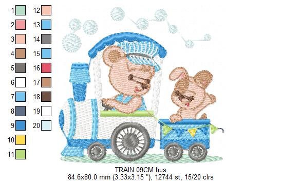 Bear with train embroidery designs - Bear with dog machine embroidery pattern - Baby boy file - Instant digital download pes jef dst hus vp3